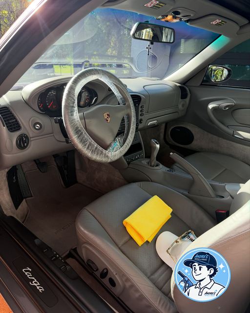 Classic Porsche interior after leather cleaning and conditioning