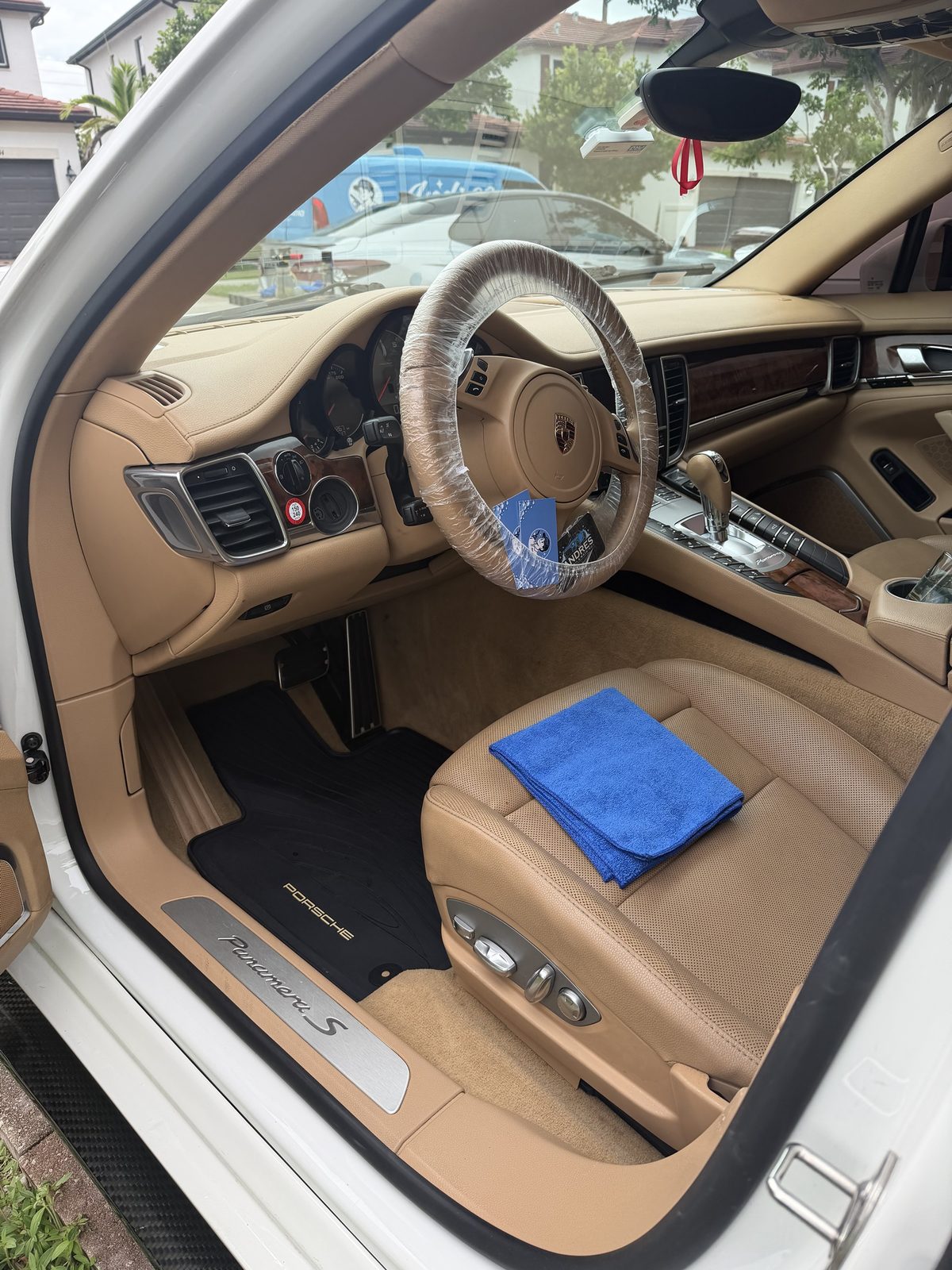 Porsche Panamera S tan leather interior after detailing